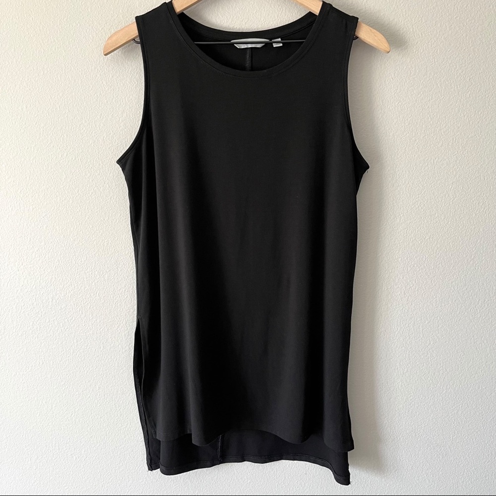 Athleta Side Split Tank Top Black Sleeveless Size Medium Round Neck Soft EUC - Picture 4 of 11